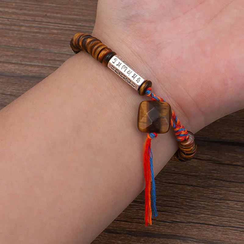 Buddha Stones Tibetan Tiger Eye Om Mani Padme Hum Protection Power Bracelet