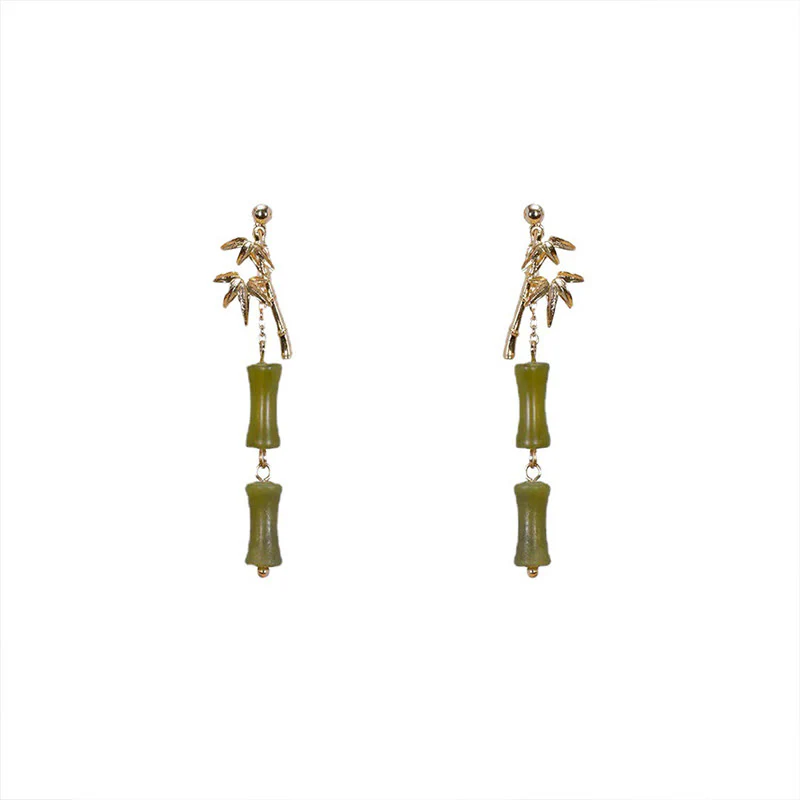 Buddha Stones 925 Sterling Silver Posts Copper Plated Gold Natural Peridot Bamboo Leaf Drop Earrings