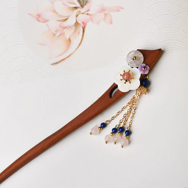 Buddha Stones Red Sandalwood Pink Crystal Charm Healing Hairpin Decorations