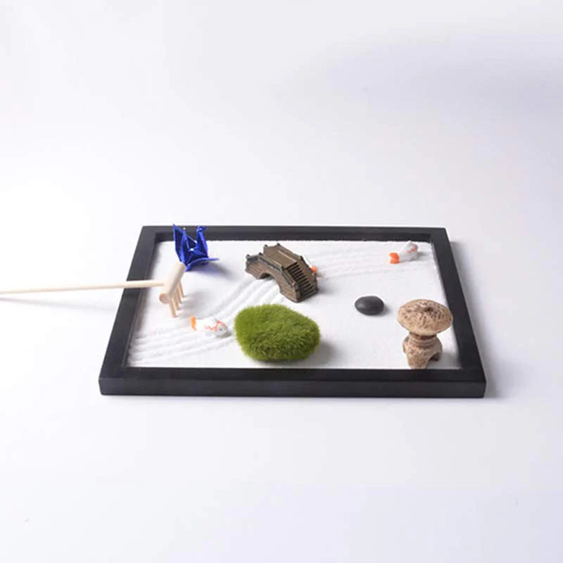 Buddha Stones Koi Fish Small Bridge Grass Landscape Peace Meditation Zen Garden Decoration