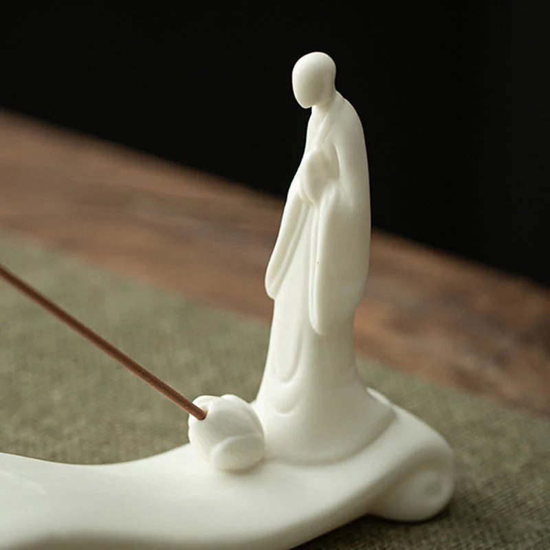 Buddha Stones Buddha Monk Ceramic Sea Wave Mountain Blessing Incense Burner Decoration