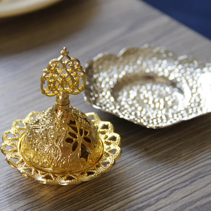 Buddha Stones Gold Leaf Coaster Spiritual Mini Alloy Metal Incense Burner