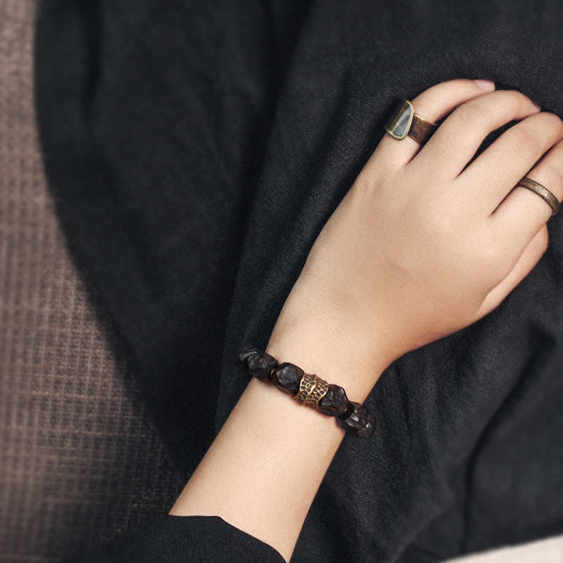 Buddha Stones Ebony Wood Copper Peace Balance Couple Bracelet