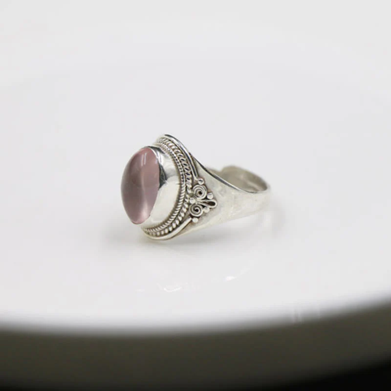 Buddha Stones 925 Sterling Silver Handmade Natural Rose Quartz Loving Energy Adjustable Ring