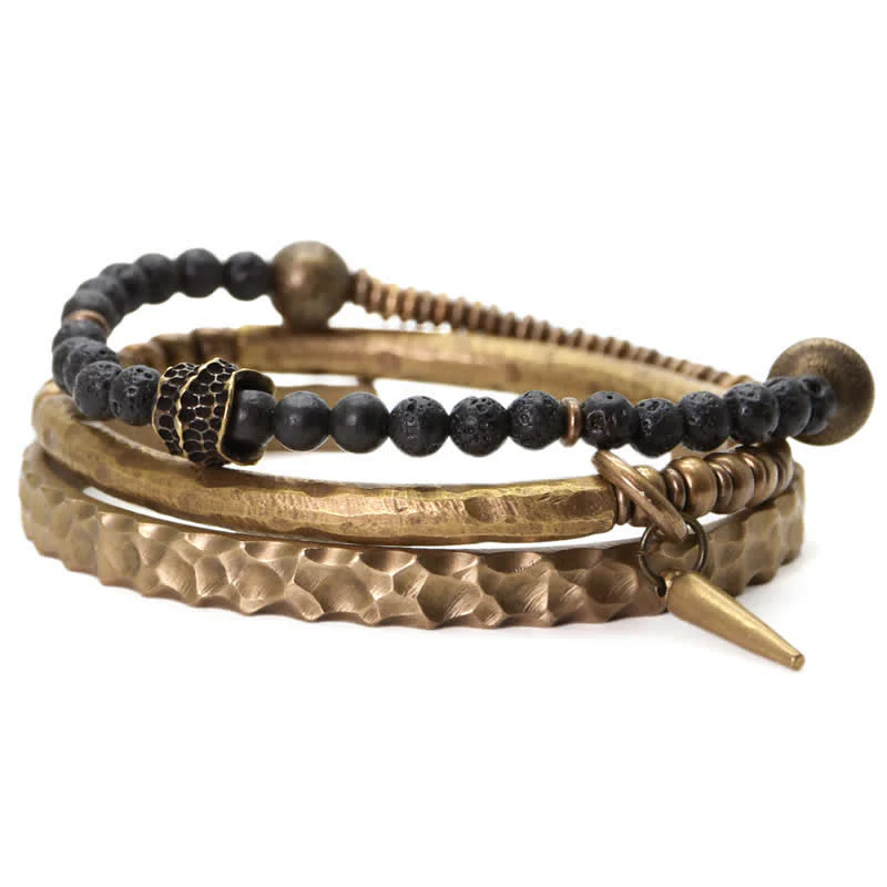 Buddha Stones Lava Rock Stone Copper Balance Cuff Bracelet Bangle