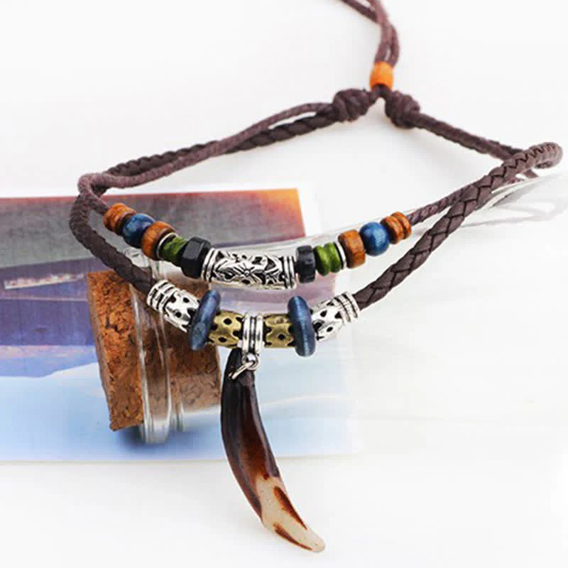 Buddha Stones Ethnic Wolf Tooth Pattern Beads Wealth Necklace Pendant