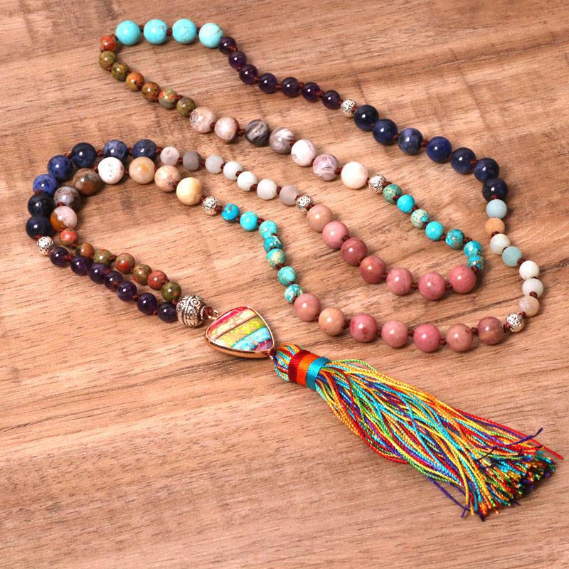 Buddha Stones Tibetan Turquoise Lazurite Zebra Jasper Balance Necklace