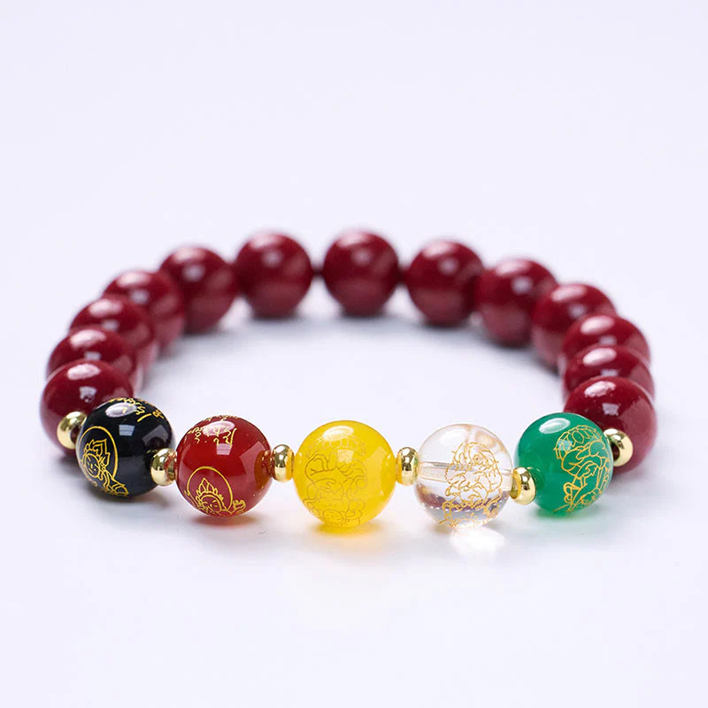 Buddha Stones Cinnabar Agate Five Directions Gods Of Wealth Blessing Bracelet