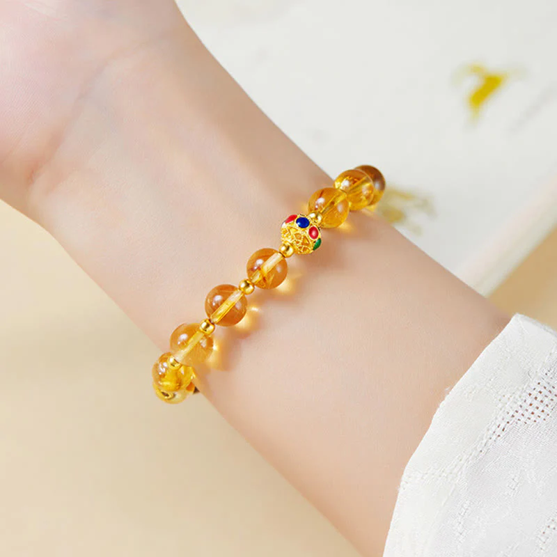 Buddha Stones 925 Sterling Silver Fu Character Citrine Tiger Eye Protection Bracelet