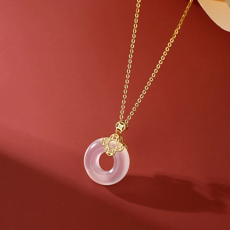 Buddha Stones 925 Sterling Silver Chalcedony Coin Peace Buckle Positive Necklace Pendant