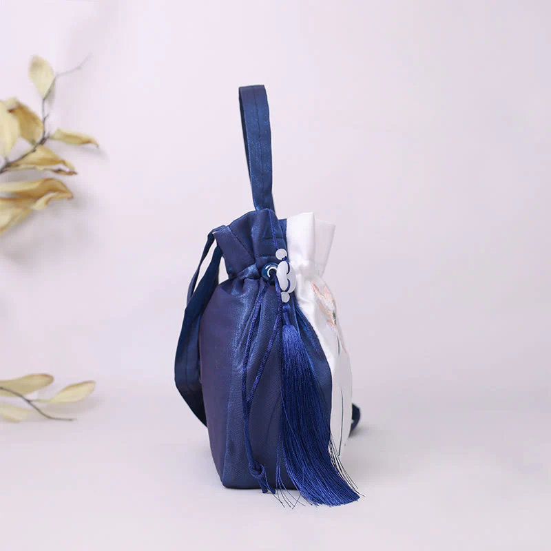 Buddha Stones Embroidered Lotus Koi Fish Crane Camellia Cotton Linen Tote Crossbody Bag Shoulder Bag Handbag