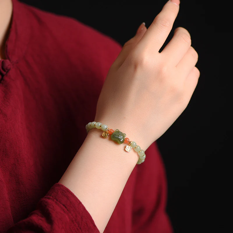 Buddha Stones Chinese Zodiac Lucky Tiger Jade Abundance Bracelet