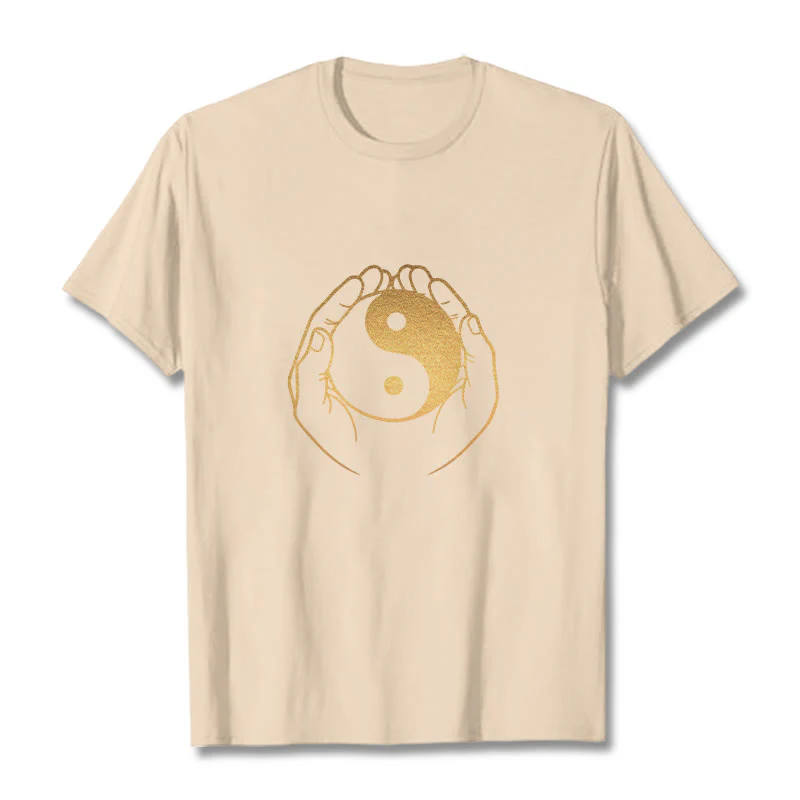 Buddha Stones Hands Holding A Golden Yin Yang Tee T-shirt