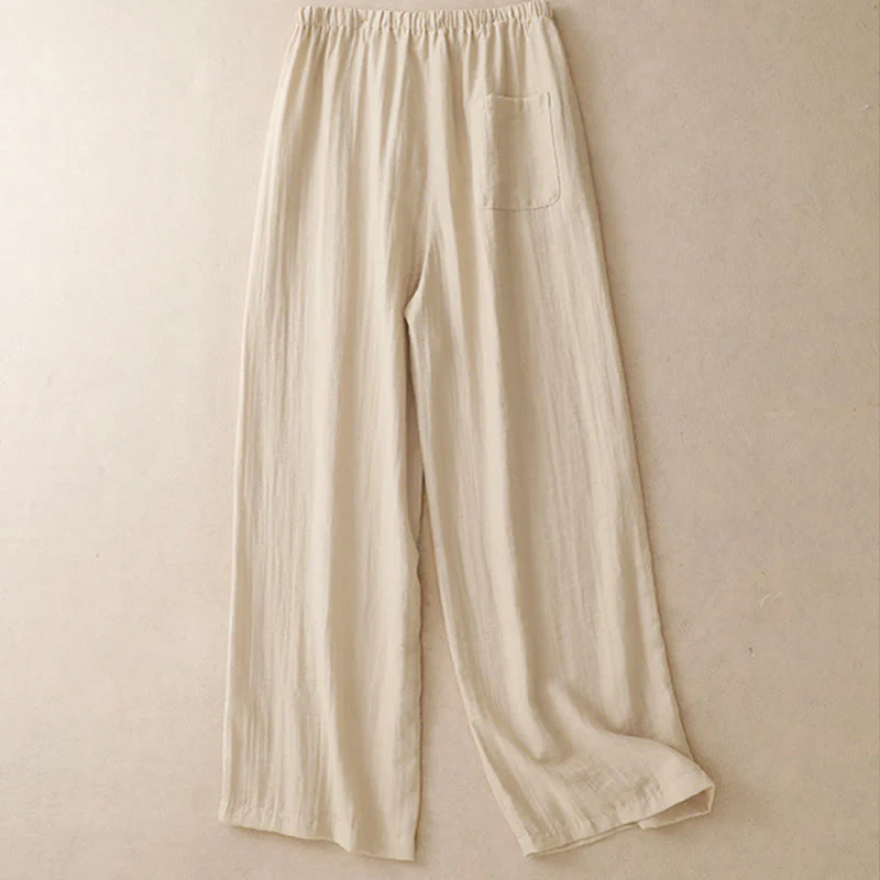 Buddha Stones Summer Drawstring Design Women's Wide Leg Pants With Pockets