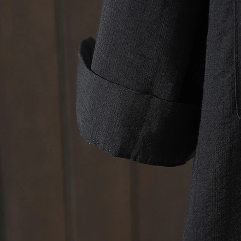 Buddha Stones Plain Buttons Women's Cotton Coat With Pockets