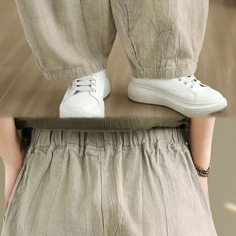 Buddha Stones Casual Plain Women's Cotton Linen Harem Pants With Pockets