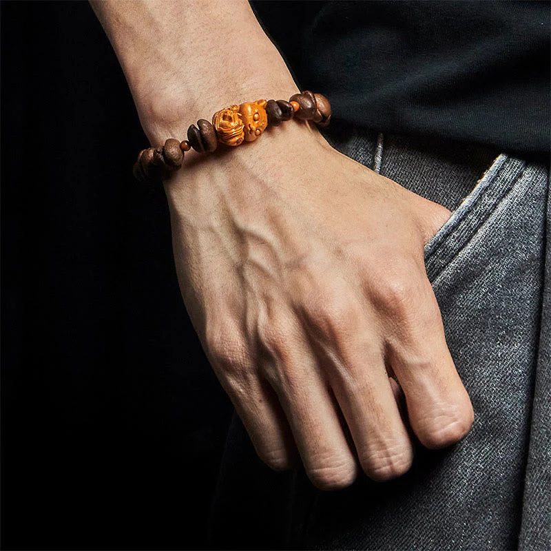 Buddha Stones Natural Fox Coffee Beans Wenge Wood Bracelet