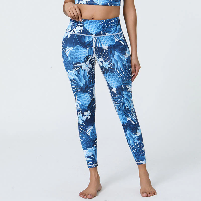 Buddha Stones Flowers Leaves Dandelions Pineapples Print Sports Fitness High Waist Leggings Women's Yoga Pants