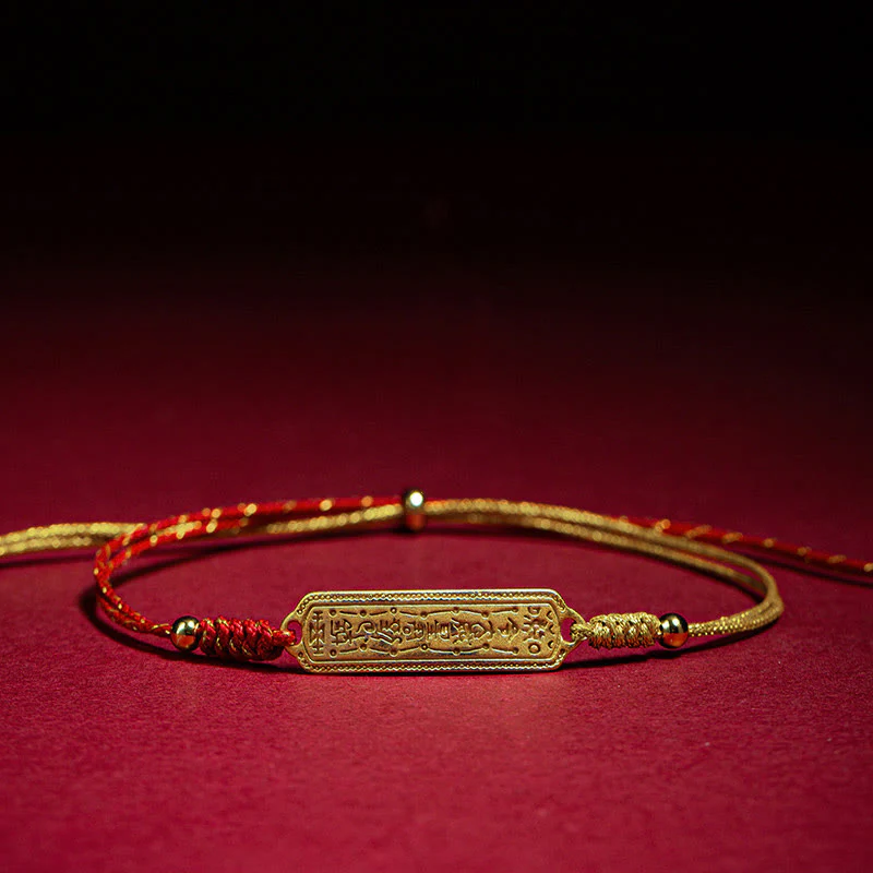 Buddha Stones 14K Gold-plated Copper Amulet Protection Red Golden Rope Bracelet