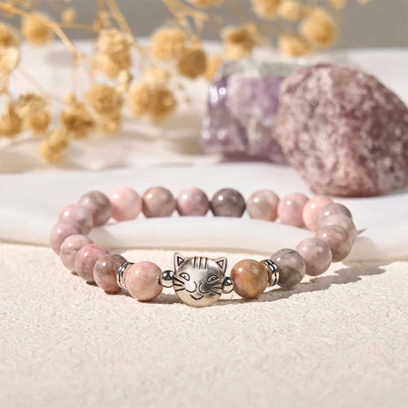 Buddha Stones 8mm Cat Design Zebra Jasper Protection Bracelet