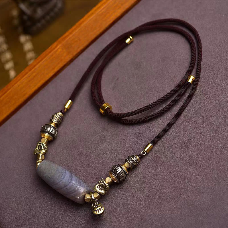 Buddha Stones Tibet Dzi Bead Om Mani Padme Hum Protection Necklace Pendant