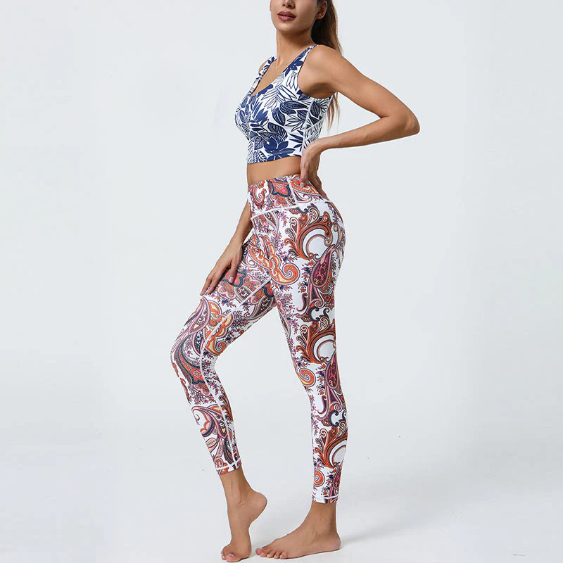 Buddha Stones Flowers Feathers Sun Moon Print Sports Fitness Yoga High Waist Leggings Women's Pants