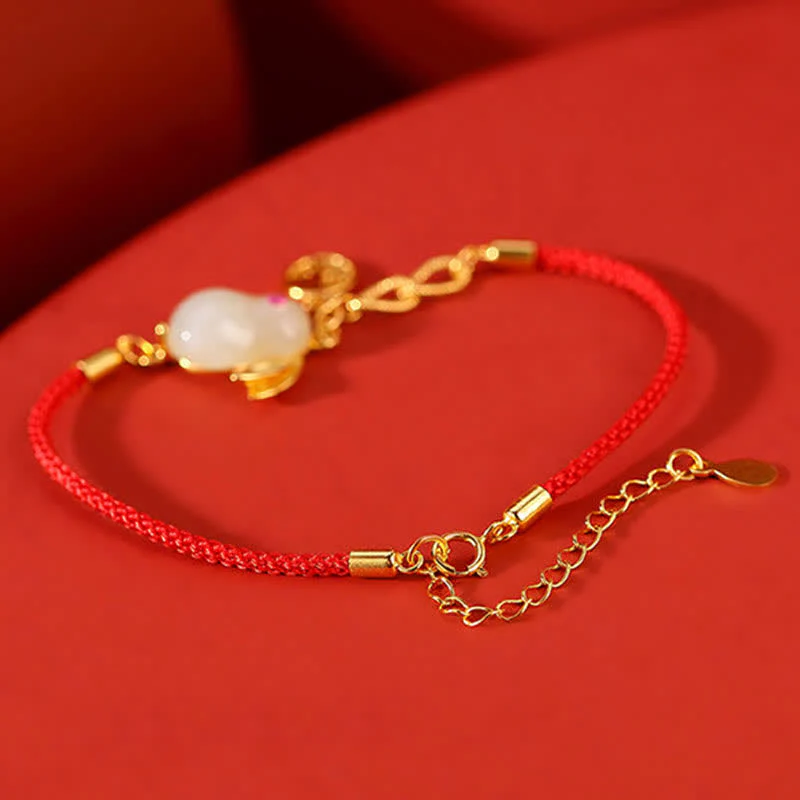 Buddha Stones 925 Sterling Silver Year of the Rabbit Hetian White Jade Luck Blessing Red String Bracelet