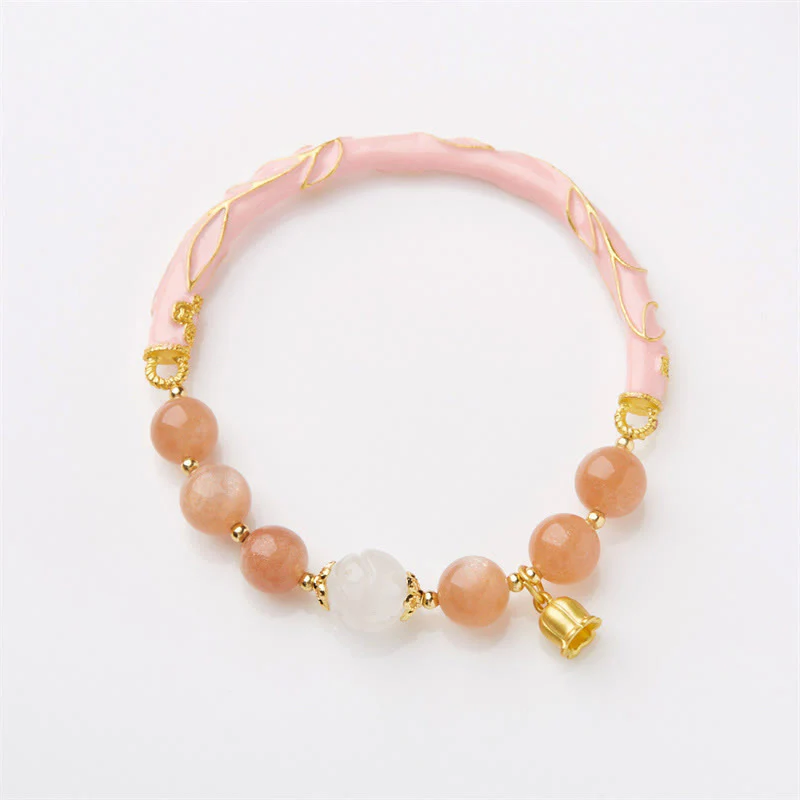 Buddha Stones Sun Stone Golden Silk Jade Lily of the Valley Charm Positive Bracelet Bangle