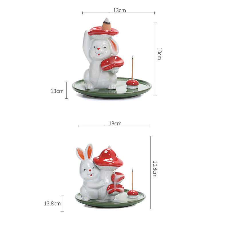 Year of the Rabbit Carrot Mushrooms Rabbit Ceramic Bunny Blessing Incense Burner (Extra 30% Off | USE CODE: FS30)