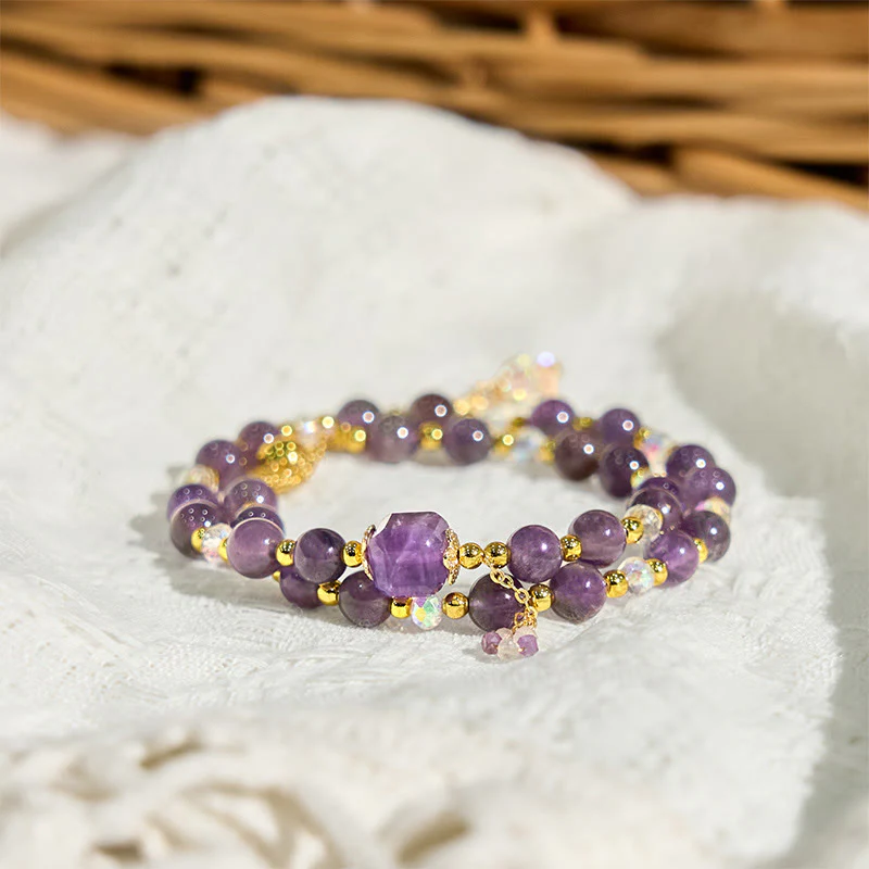 Buddha Stones Natural Amethyst Square Bead Meditation Healing Double Wrap Bracelet