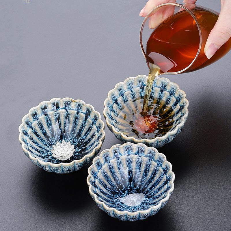 Buddha Stones Handmade Small Chinese Jianzhan Lotus Ceramic Teacup Kung Fu Tea Cup 80ml