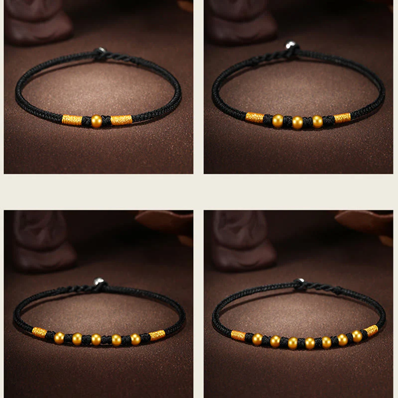 Buddha Stones 999 Gold Beads Luck King Kong Knot Handmade Braided Protection Bracelet