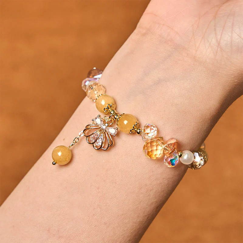 Buddha Stones Natural Amethyst Citrine Pearl Shell Peace Bracelet