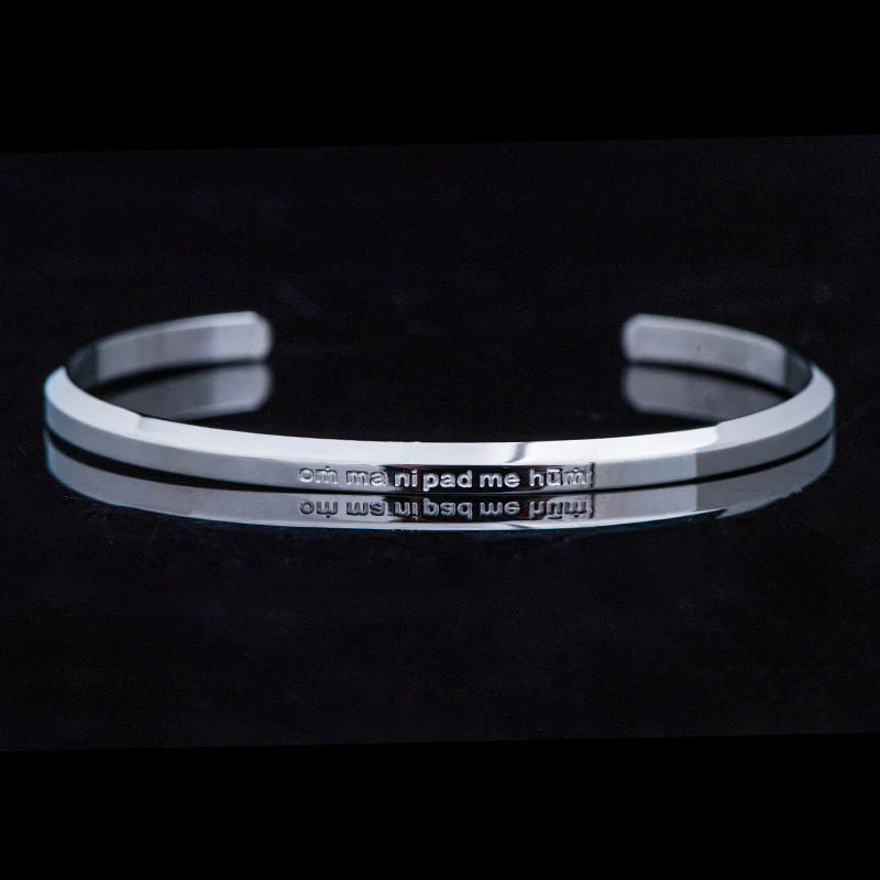 Buddha Stones Six True Words Engraving Titanium Steel Blessing Protection Bracelet