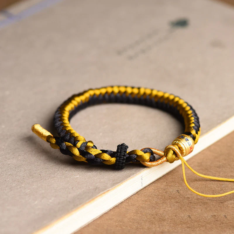 Buddha Stones Handmade Tibetan Black Gold Dragon Scale Rope Om Mani Padme Hum Purity Bracelet