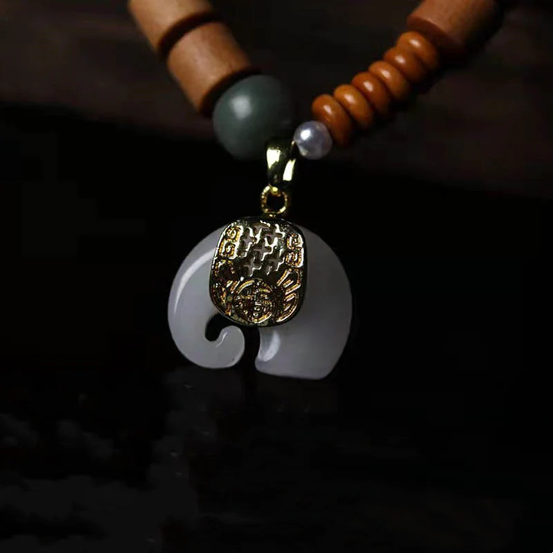 Buddha Stones Sandalwood Jade Elephant Protection Bracelet