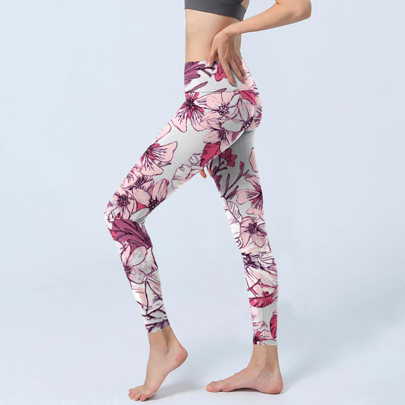 Buddha Stones Pink Rose Red Flowers Print Exercise Leggings Women's Yoga Pants