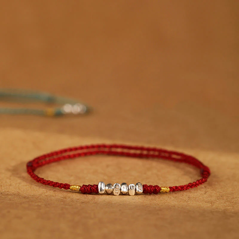 Buddha Stones 925 Sterling Silver String Protection Luck Ultra-Thin Braided Bracelet Anklet