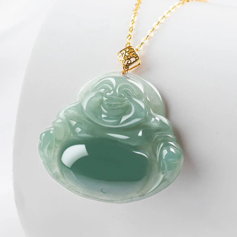 Buddha Stones Laughing Buddha Natural Jade Prosperity Abundance Necklace Pendant