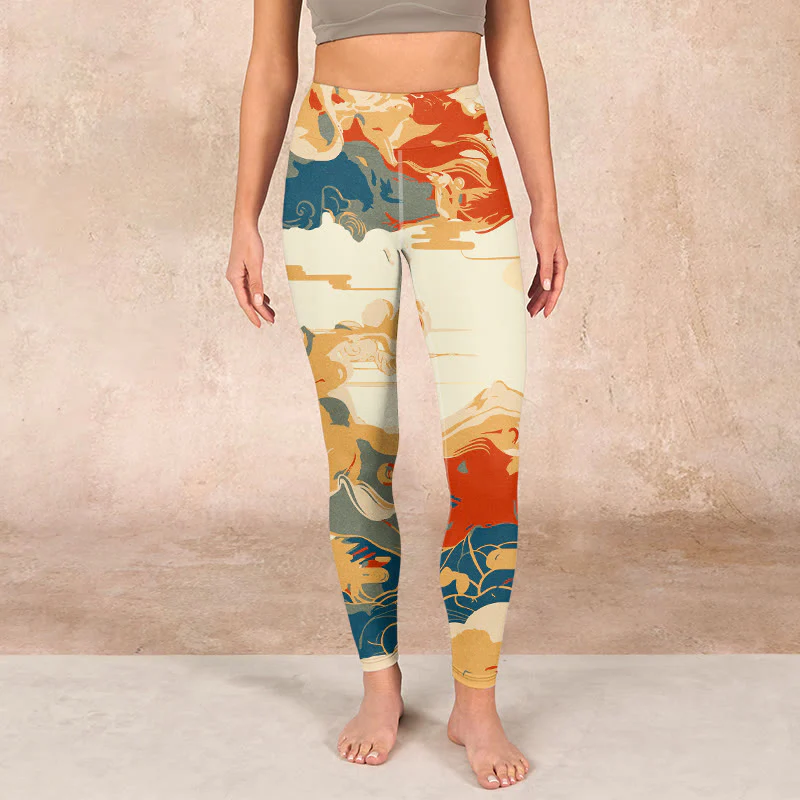 Buddha Stones Colorful Clouds Print Fitness Leggings Women's Yoga Pants