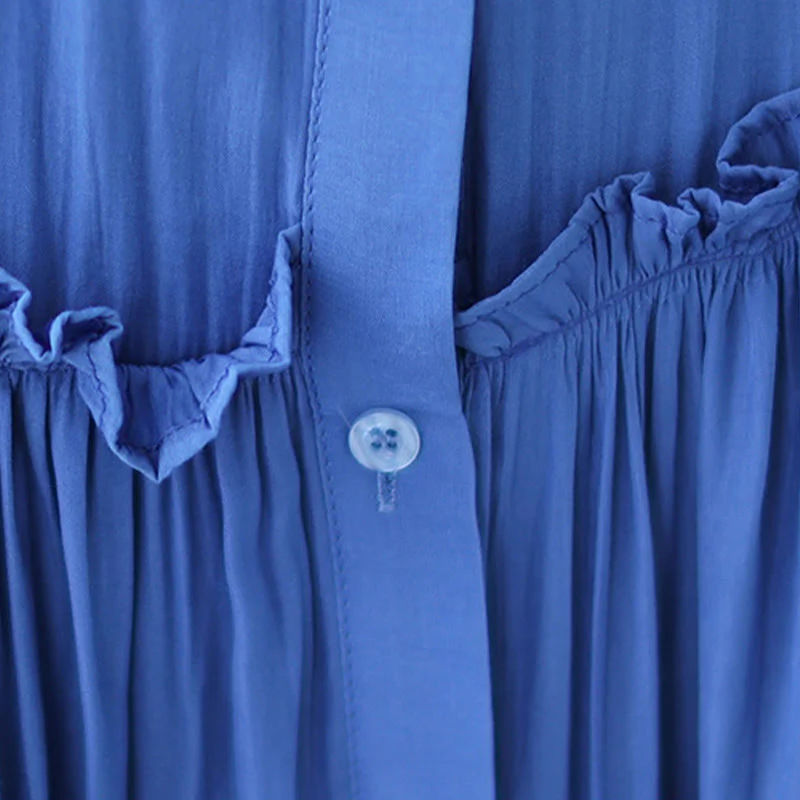 Buddha Stones Casual Plain Crew Neck Pleated Polyester Midi Dress With Pockets