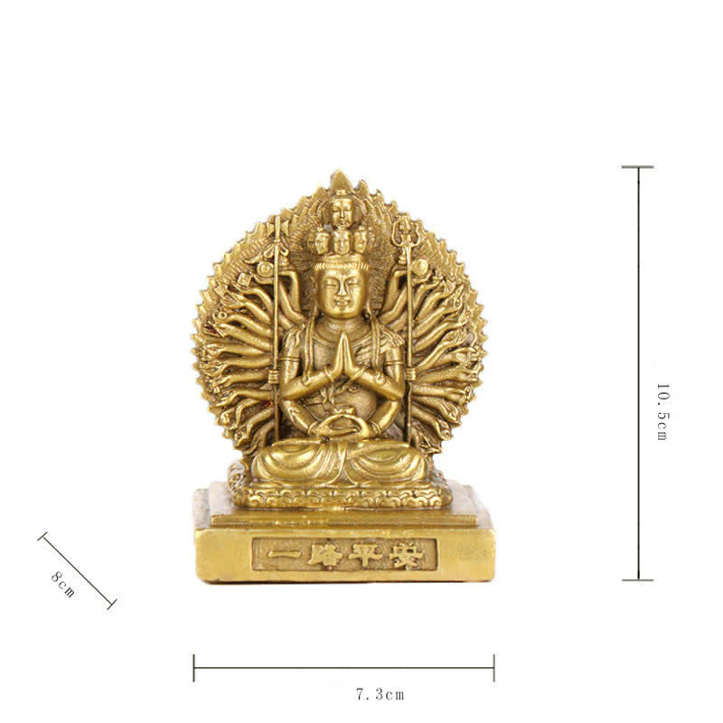 Buddha Stones Chenrezig Thousand-handed Avalokitesvara Figurine Double-sided Kuan Yin Bodhisattva Protection Solid Copper Statue Decoration