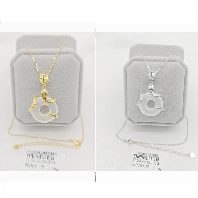 Buddha Stones Chalcedony Peace Buckle 925 Sterling Silver Fu Character Year Of The Snake Positive Necklace Pendant