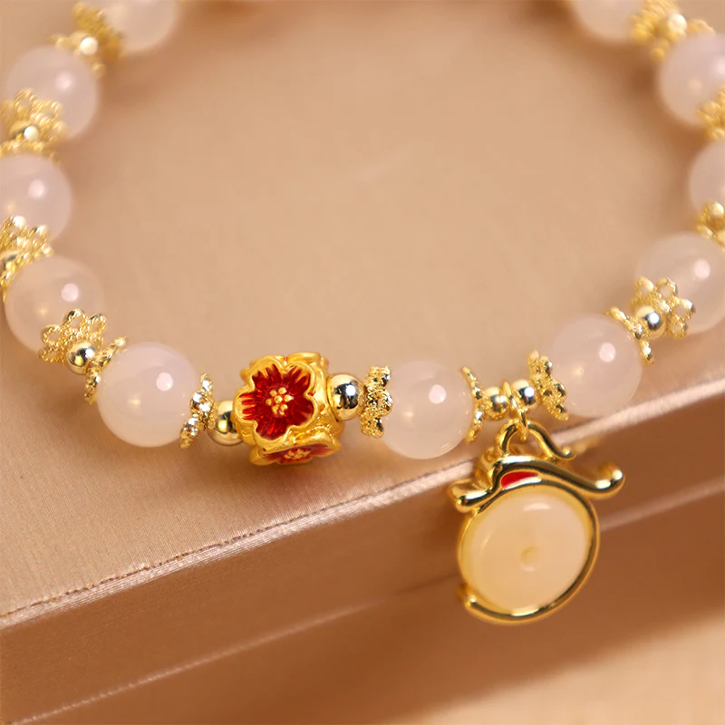 Buddha Stones Year of the Dragon White Agate Green Aventurine Peace Buckle Luck Bracelet (Extra 30% Off | USE CODE: FS30)