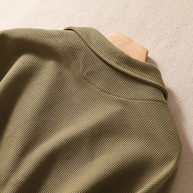 Buddha Stones Plain Lapel Women's Cotton Jacket With Pockets