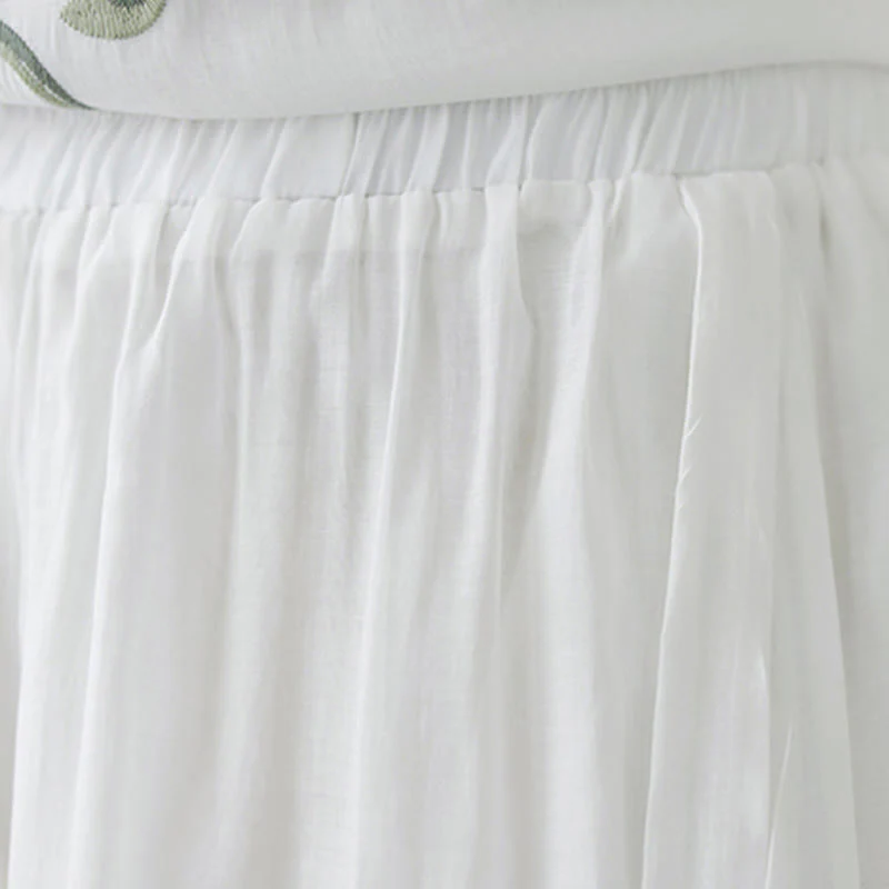 Buddha Stones 2Pcs Flower Embroidery Short Sleeve Tee T-shirt Wide Leg Pants Set