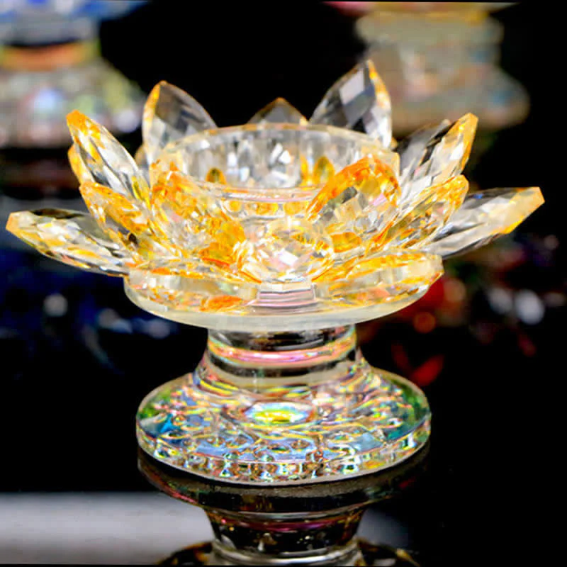 Buddha Stones Lotus Flower Crystal Candle Holder Home Office Offering Decoration