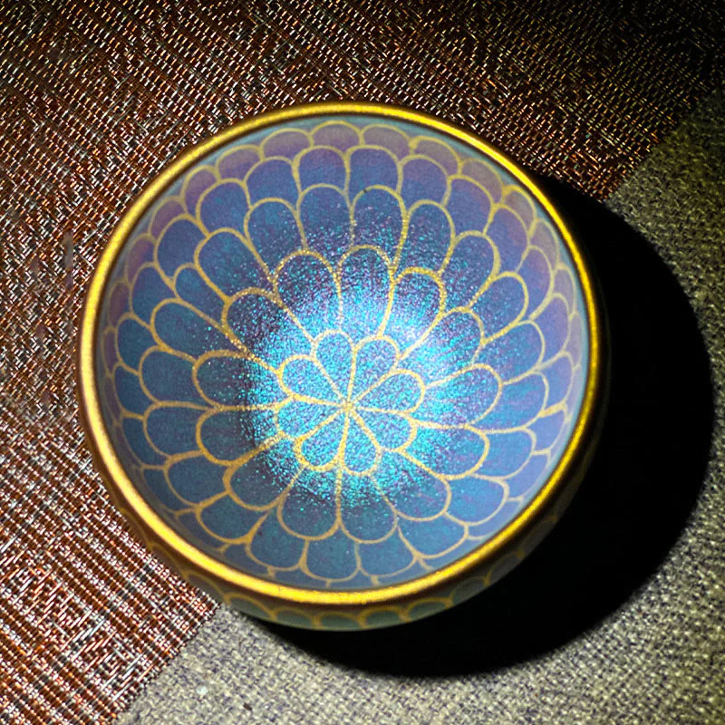 Buddha Stones Handmade Chinese Jianzhan Lotus Flower Pattern Ceramic Teacup Kung Fu Tea Cup 150ml