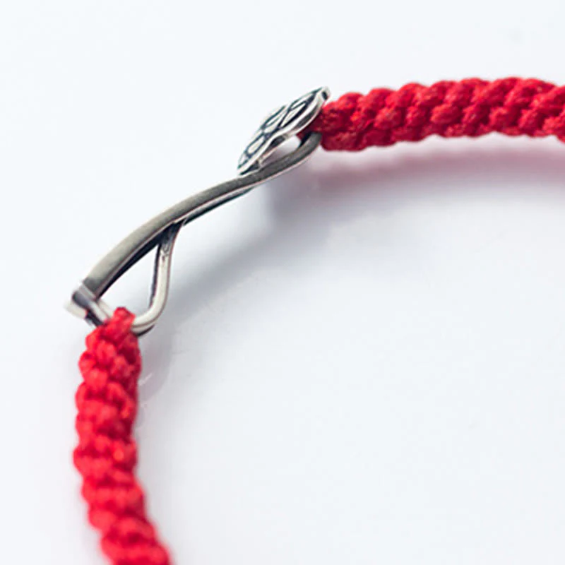 Buddha Stones Retro 925 Sterling Silver Ruyi As One Wishes Red String Braided Luck Bracelet