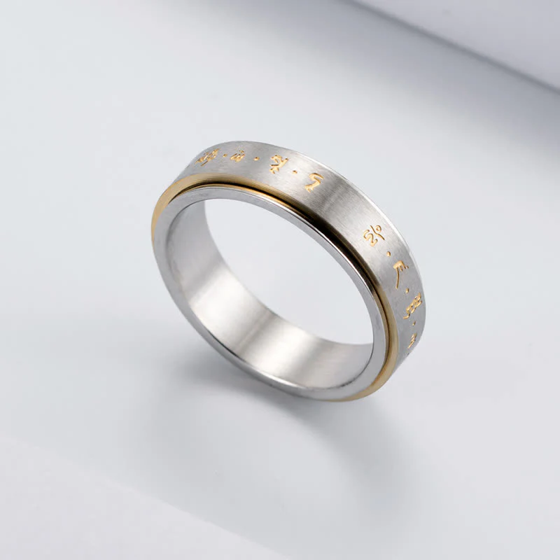 Buddha Stones Mantra Titanium Steel Balance Rotatable Ring